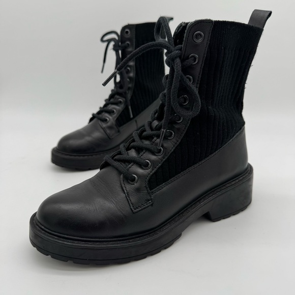 Steve Madden Veeta Black Leather Knit Lace Up Combat Boot Size 7 M - Picture 3 of 11